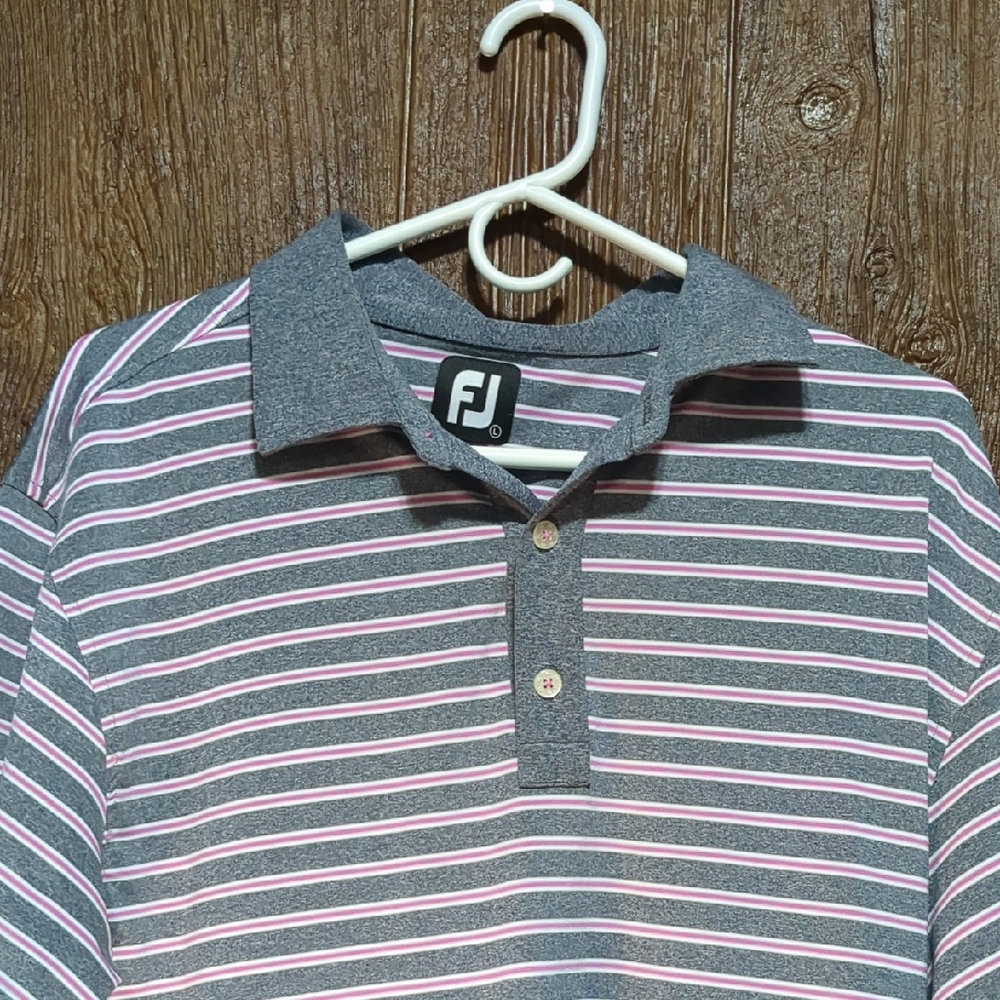 Footjoy Golf Shirt Polo Pink Gray White Mayfield Country Club Large